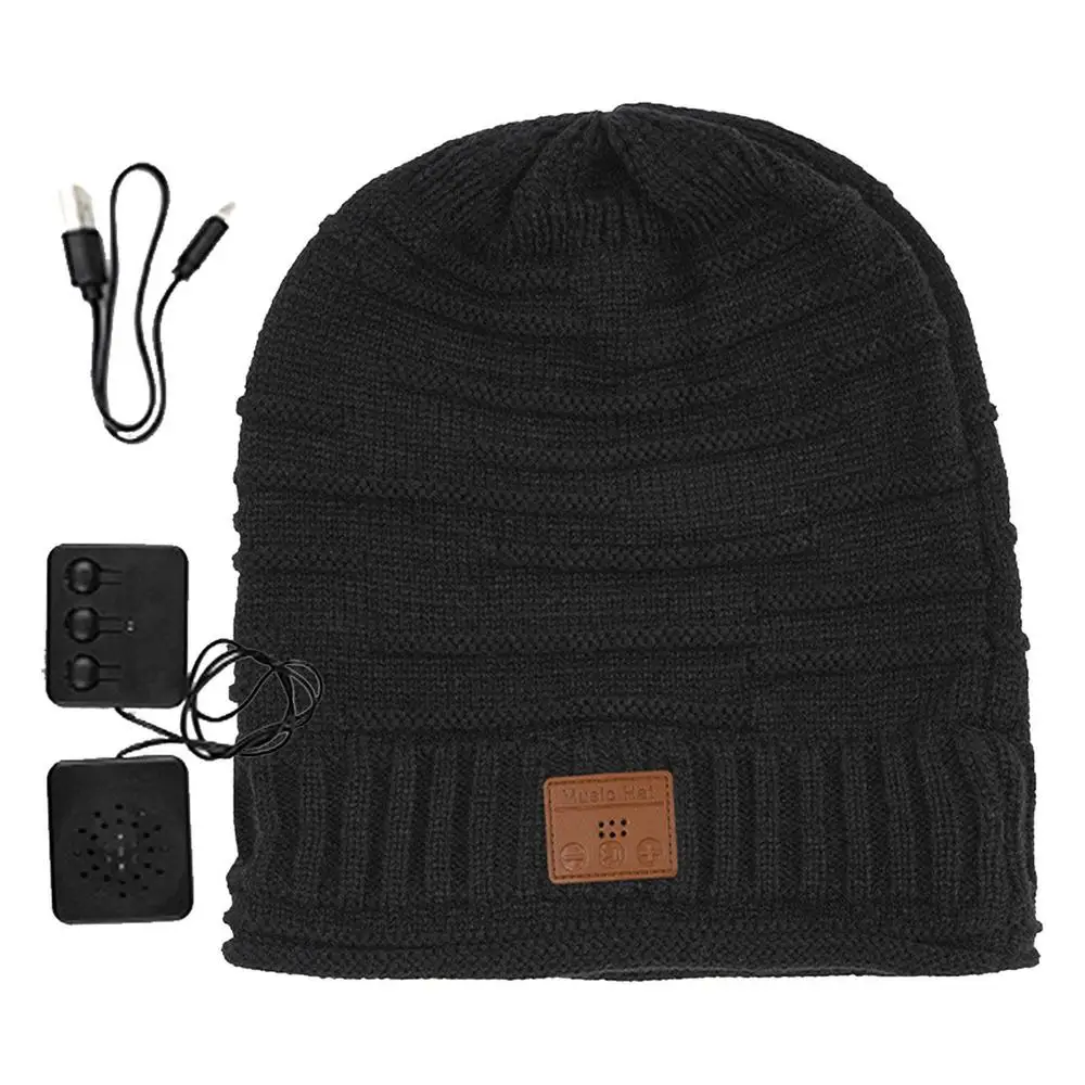 Auriculares de invierno compatibles con Bluetooth, auriculares de música recargables por USB, gorro de punto cálido, gorras, Auriculares deportivos inalámbricos