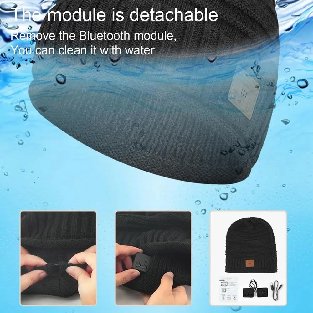 Auriculares de invierno compatibles con Bluetooth, auriculares de música recargables por USB, gorro de punto cálido, gorras, Auriculares deportivos inalámbricos