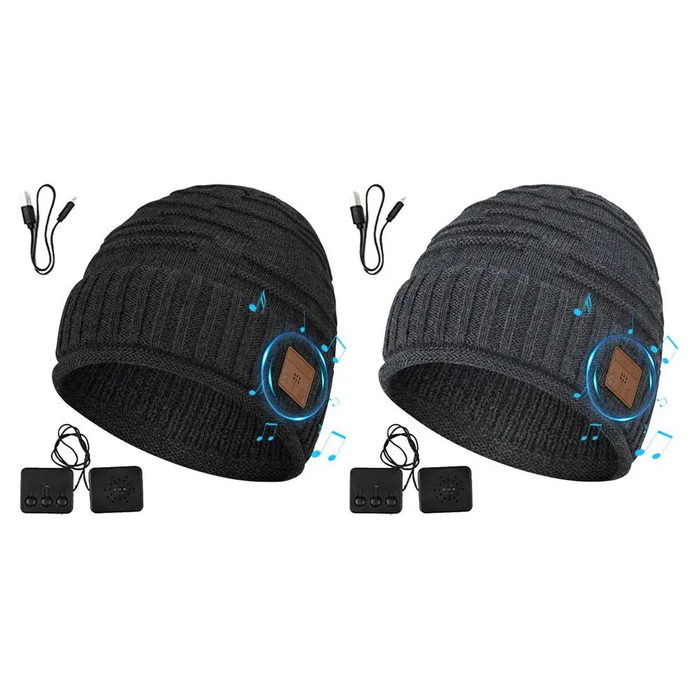 Auriculares de invierno compatibles con Bluetooth, auriculares de música recargables por USB, gorro de punto cálido, gorras, Auriculares deportivos inalámbricos