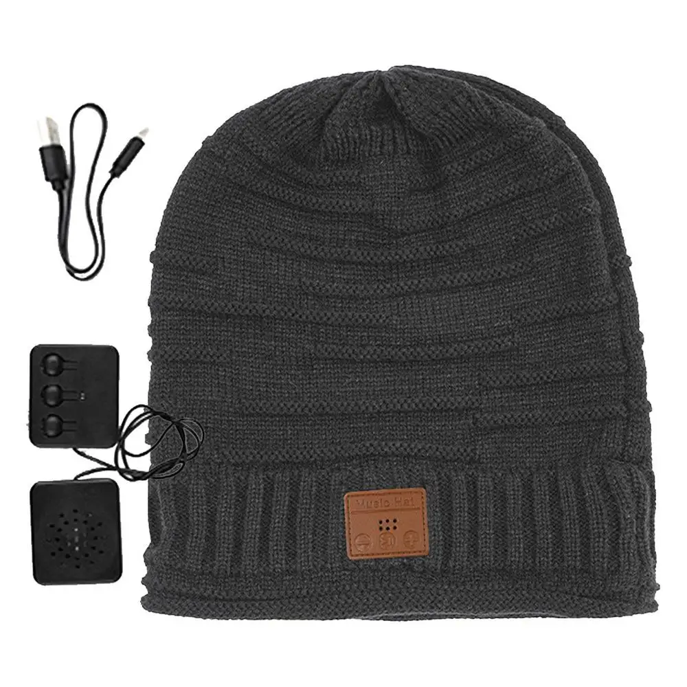 Auriculares de invierno compatibles con Bluetooth, auriculares de música recargables por USB, gorro de punto cálido, gorras, Auriculares deportivos inalámbricos