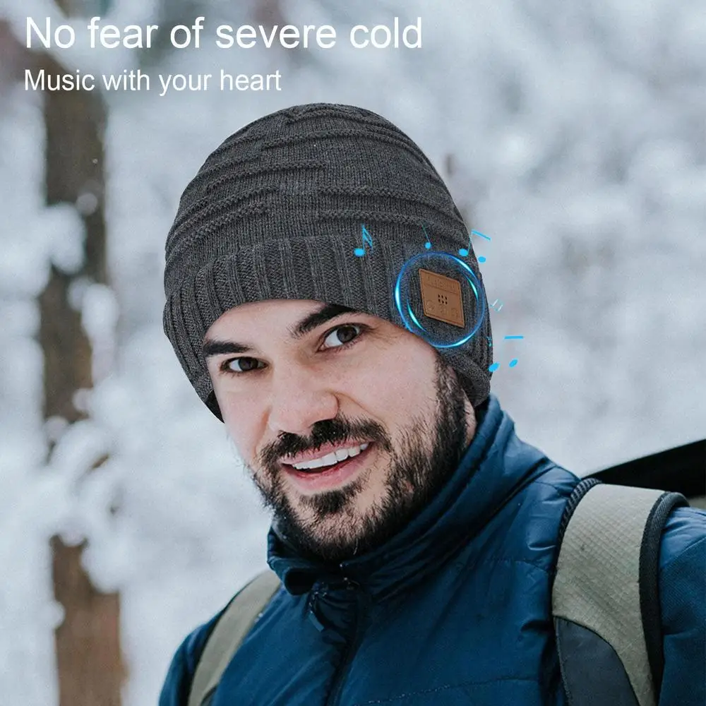 Auriculares de invierno compatibles con Bluetooth, auriculares de música recargables por USB, gorro de punto cálido, gorras, Auriculares deportivos inalámbricos