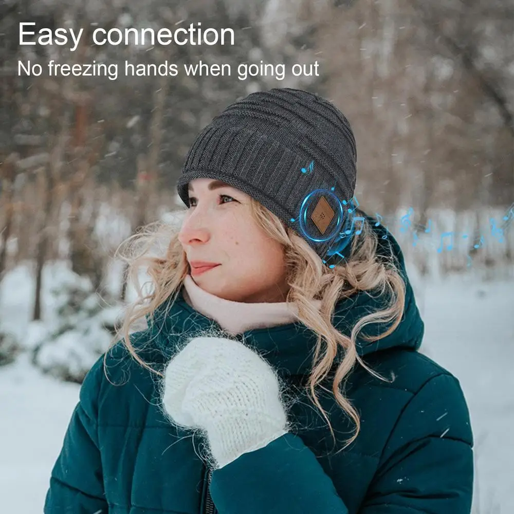 Auriculares de invierno compatibles con Bluetooth, auriculares de música recargables por USB, gorro de punto cálido, gorras, Auriculares deportivos inalámbricos