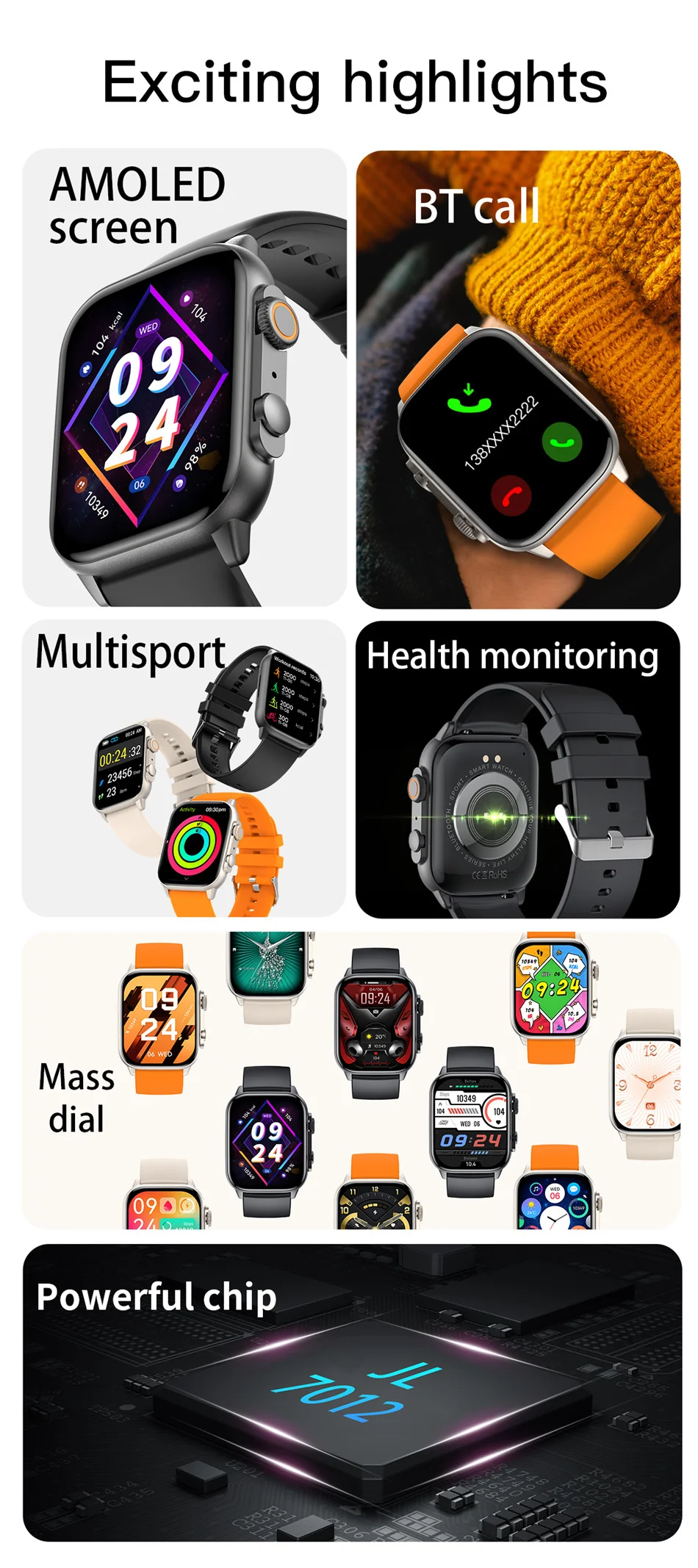 Xiaomi-reloj inteligente deportivo para hombre y mujer, pulsera con Pantalla AMOLED, rastreador de Fitness, llamadas por Bluetooth, serie 2023