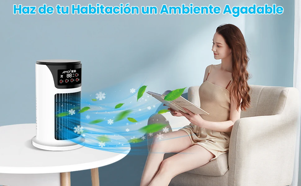 Aire acondicionado portátil USB, Mini humidificador purificador de refrigerador móvil con 6 velocidades/7 colores, temporizador de 1 ~ 6h, ventilador para el hogar/Oficina