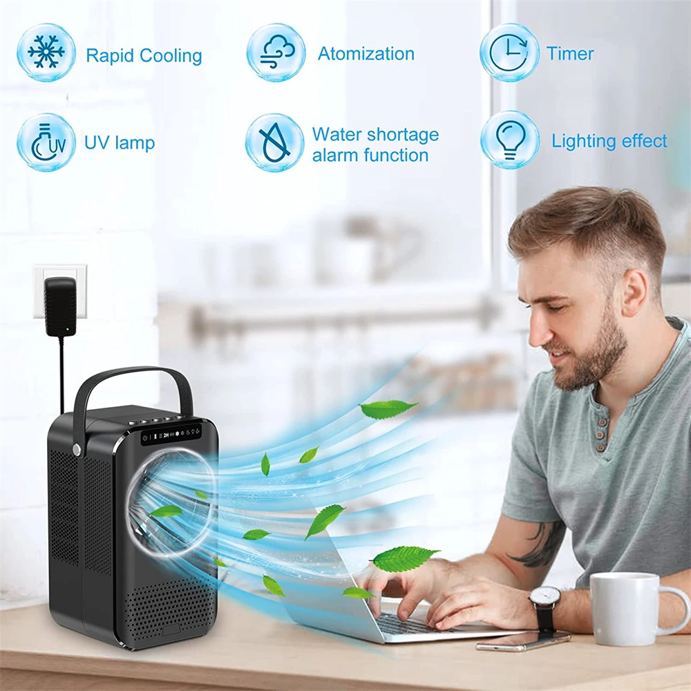 Aire acondicionado portátil USB, Mini humidificador purificador de refrigerador móvil con 6 velocidades/7 colores, temporizador de 1 ~ 6h, ventilador para el hogar/Oficina