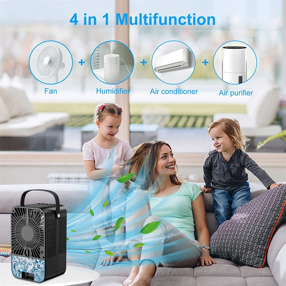 Aire acondicionado portátil USB, Mini humidificador purificador de refrigerador móvil con 6 velocidades/7 colores, temporizador de 1 ~ 6h, ventilador para el hogar/Oficina