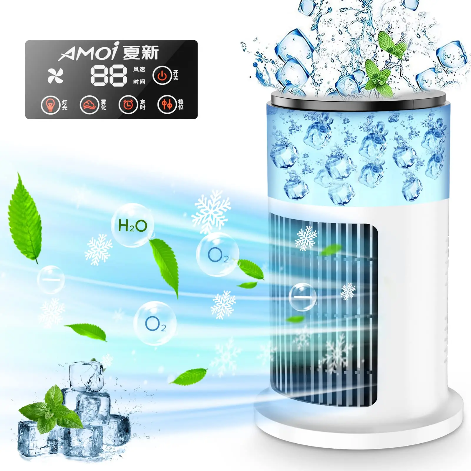Aire acondicionado portátil USB, Mini humidificador purificador de refrigerador móvil con 6 velocidades/7 colores, temporizador de 1 ~ 6h, ventilador para el hogar/Oficina