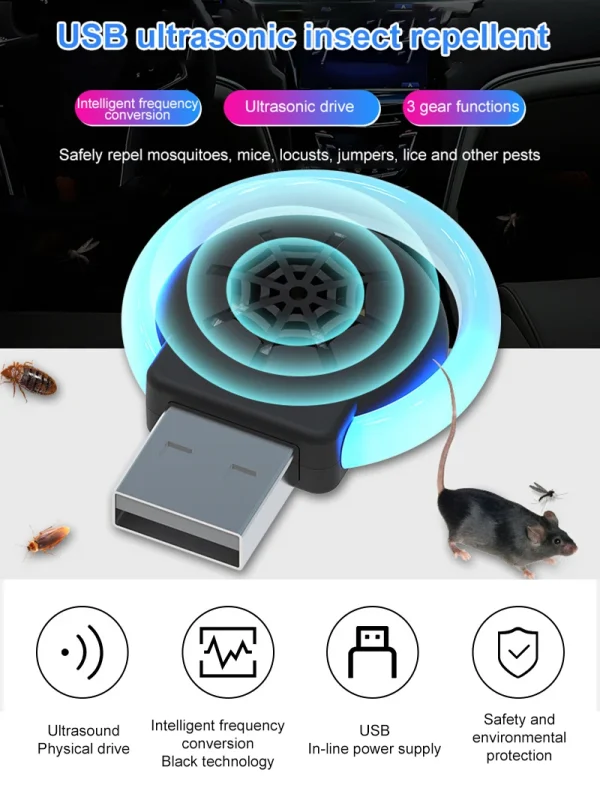 Repelente de plagas ultrasónico con luz USB, dispositivo electrónico para matar mosquitos