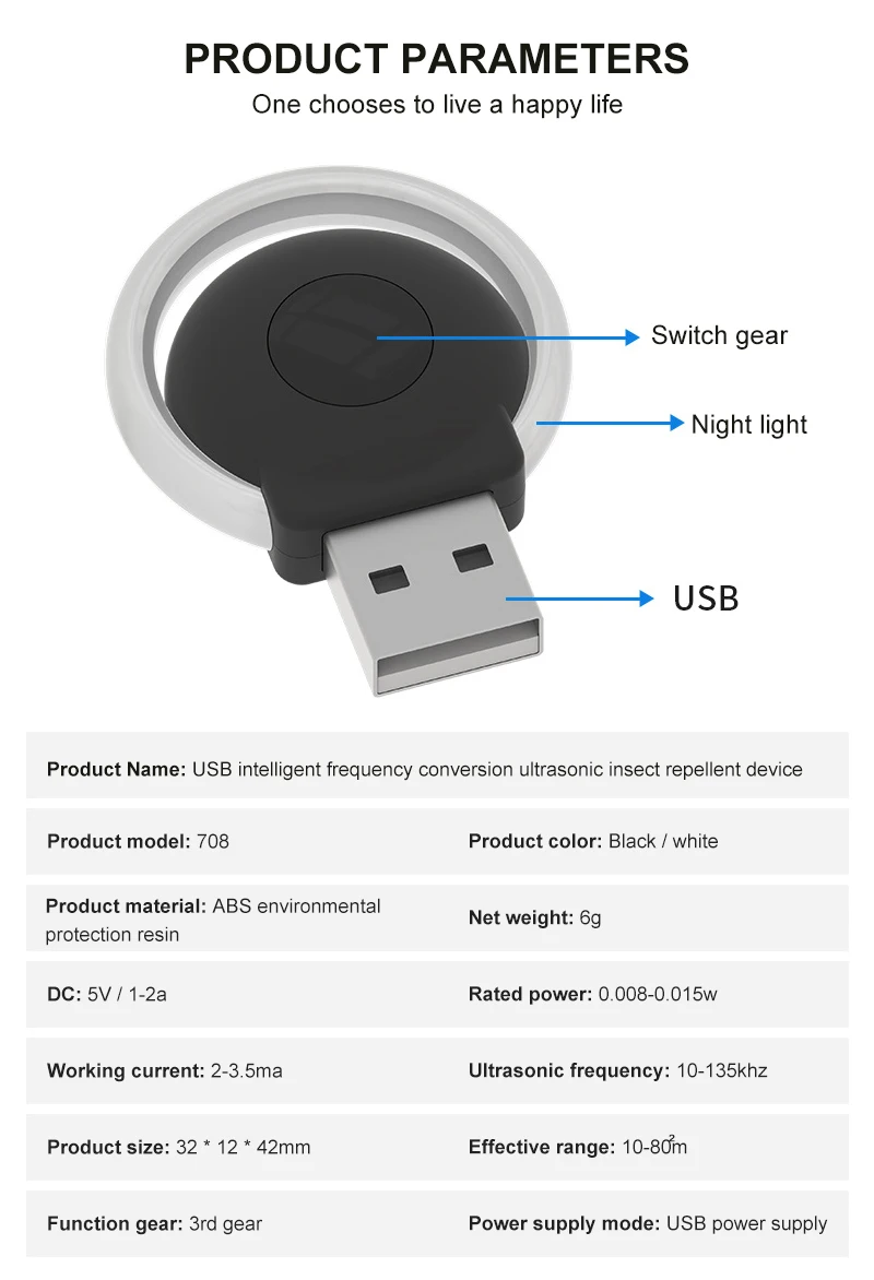 Repelente de plagas ultrasónico con luz USB, dispositivo electrónico para matar mosquitos, luz nocturna pequeña para el hogar