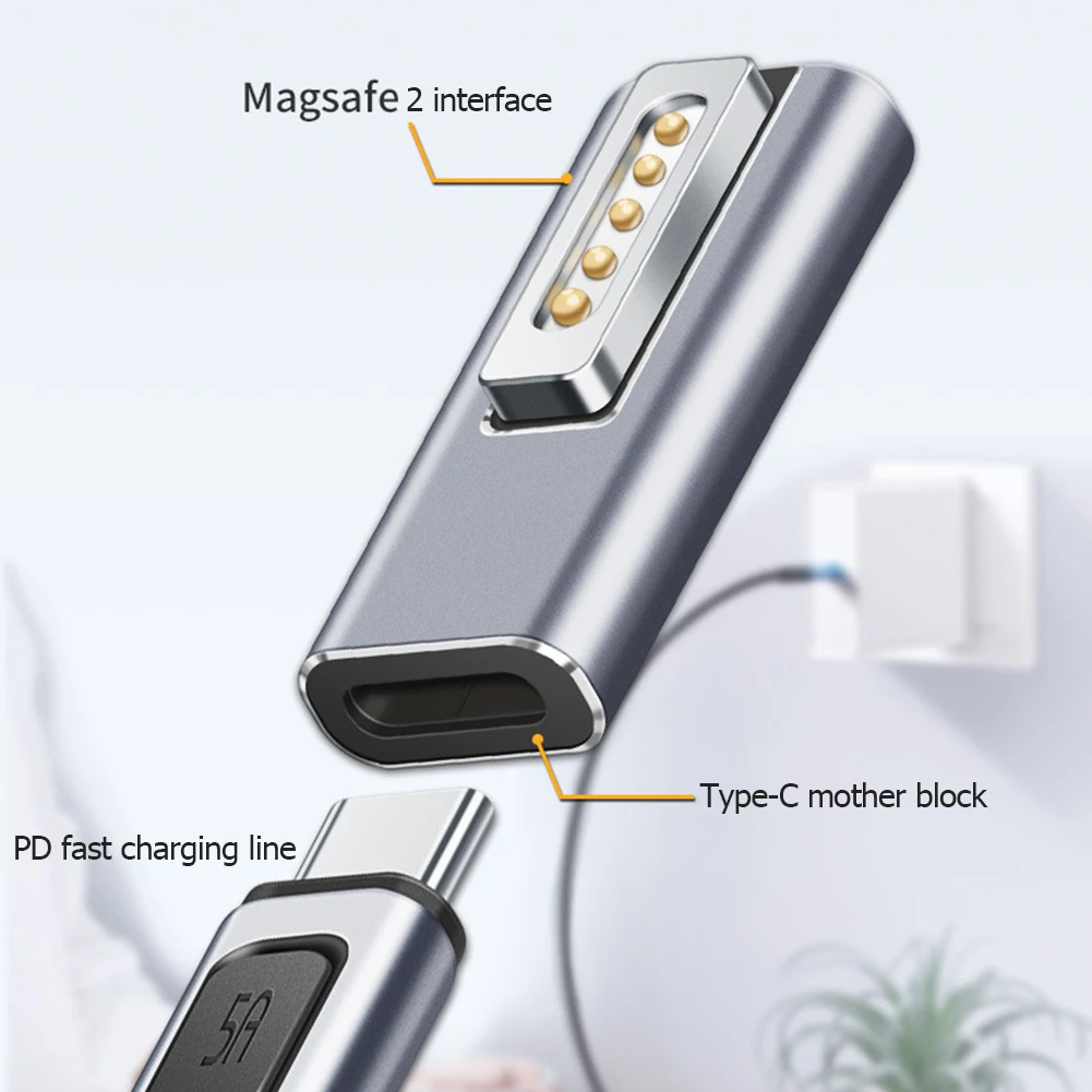 Adaptador magnético USB PD tipo C para Apple Magsafe1, Magsafe 2, MacBook Pro, carga rápida hembra 60W Adaptador magnético USB PD tipo C para Apple Magsafe1, Magsafe 2, MacBook Pro, carga rápida hembra 60W