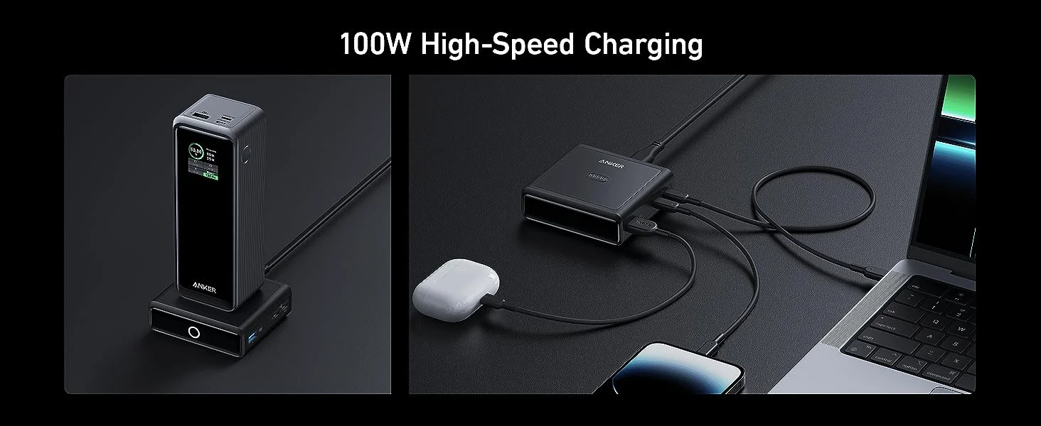 Anker-Base de carga rápida con 4 puertos, 100W, para Anker Prime Power Bank, Compatible con MacBook Pro/Air, iPhone 14/13