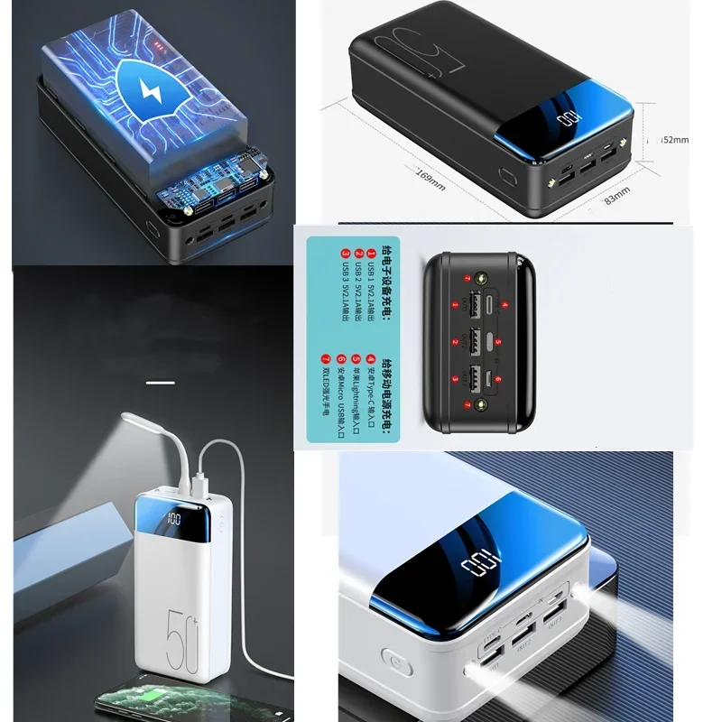 Banco de energía de carga rápida para móvil, Cargador Universal de gran capacidad, 200000mah /100000mah, 5V, 2,1 A, novedad
