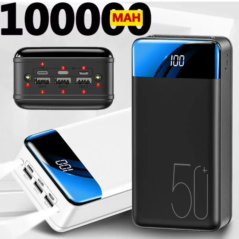 Banco de energía de carga rápida para móvil, Cargador Universal de gran capacidad, 200000mah /100000mah, 5V, 2,1 A, novedad