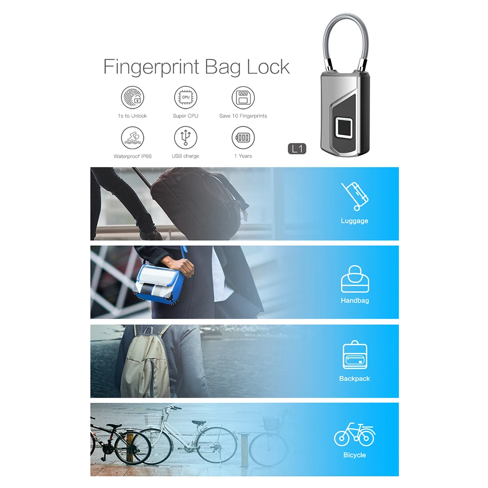 Candado electrónico con huella dactilar para el hogar, candado de seguridad inteligente sin llave, recargable por USB, para puerta de dormitorio y equipaje, nuevo, 2023