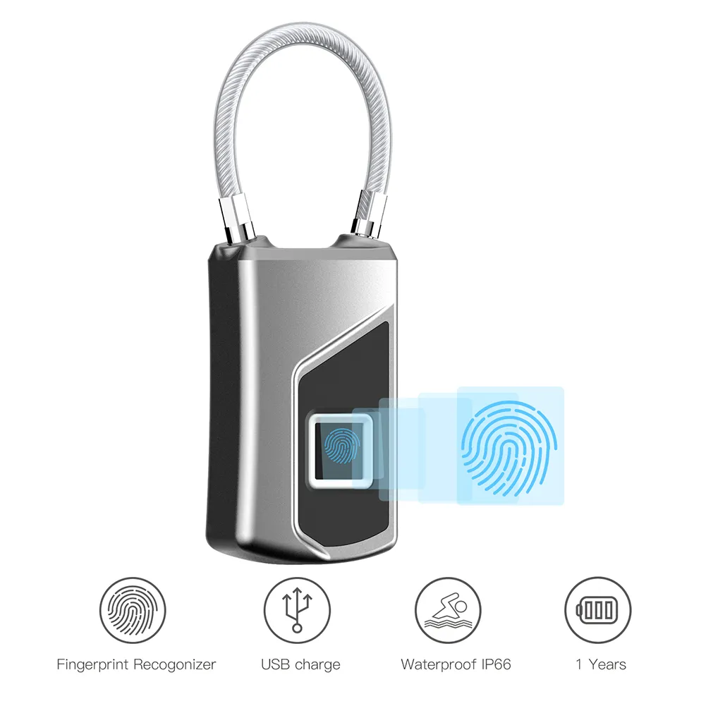Candado electrónico con huella dactilar para el hogar, candado de seguridad inteligente sin llave, recargable por USB, para puerta de dormitorio y equipaje, nuevo, 2023