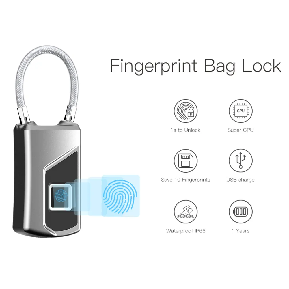 Candado electrónico con huella dactilar para el hogar, candado de seguridad inteligente sin llave, recargable por USB, para puerta de dormitorio y equipaje, nuevo, 2023