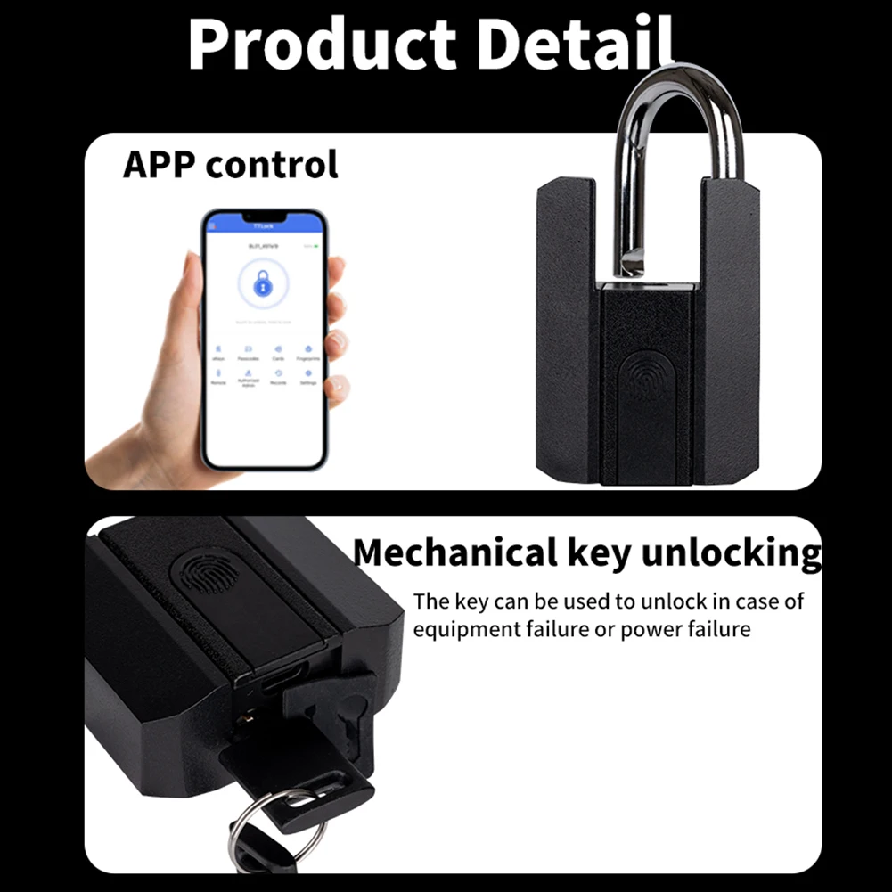 TTLock-candado inteligente con Bluetooth, dispositivo de cierre con huella dactilar, resistente al agua IP67, recargable por aplicación tipo C, desbloqueo remoto, para puerta de armario
