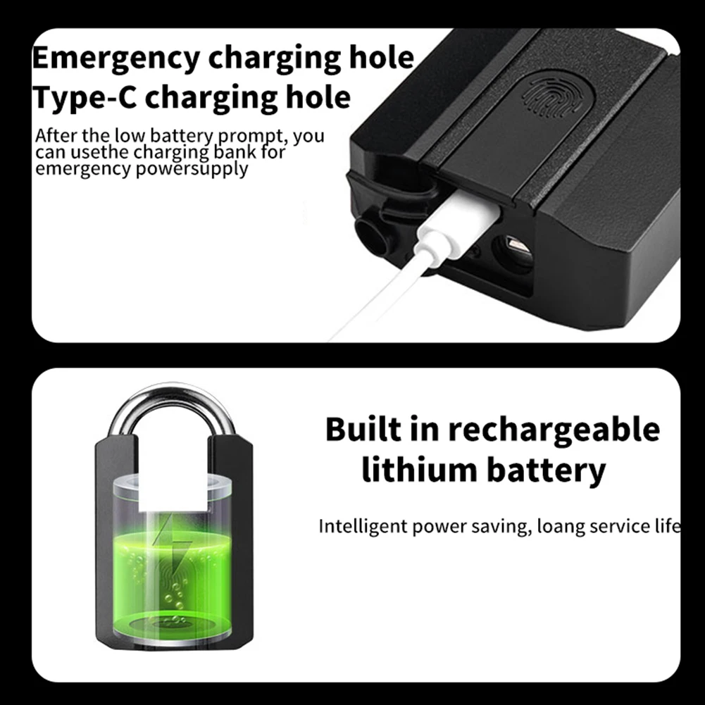 TTLock-candado inteligente con Bluetooth, dispositivo de cierre con huella dactilar, resistente al agua IP67, recargable por aplicación tipo C, desbloqueo remoto, para puerta de armario