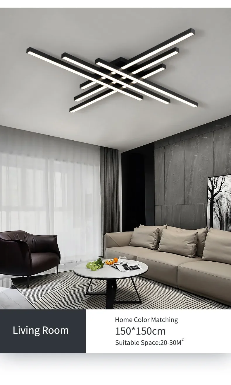 Lámpara de techo Led de estilo nórdico minimalista para dormitorio, tira de luces de color negro, cuadrada, creativa, para sala de estar