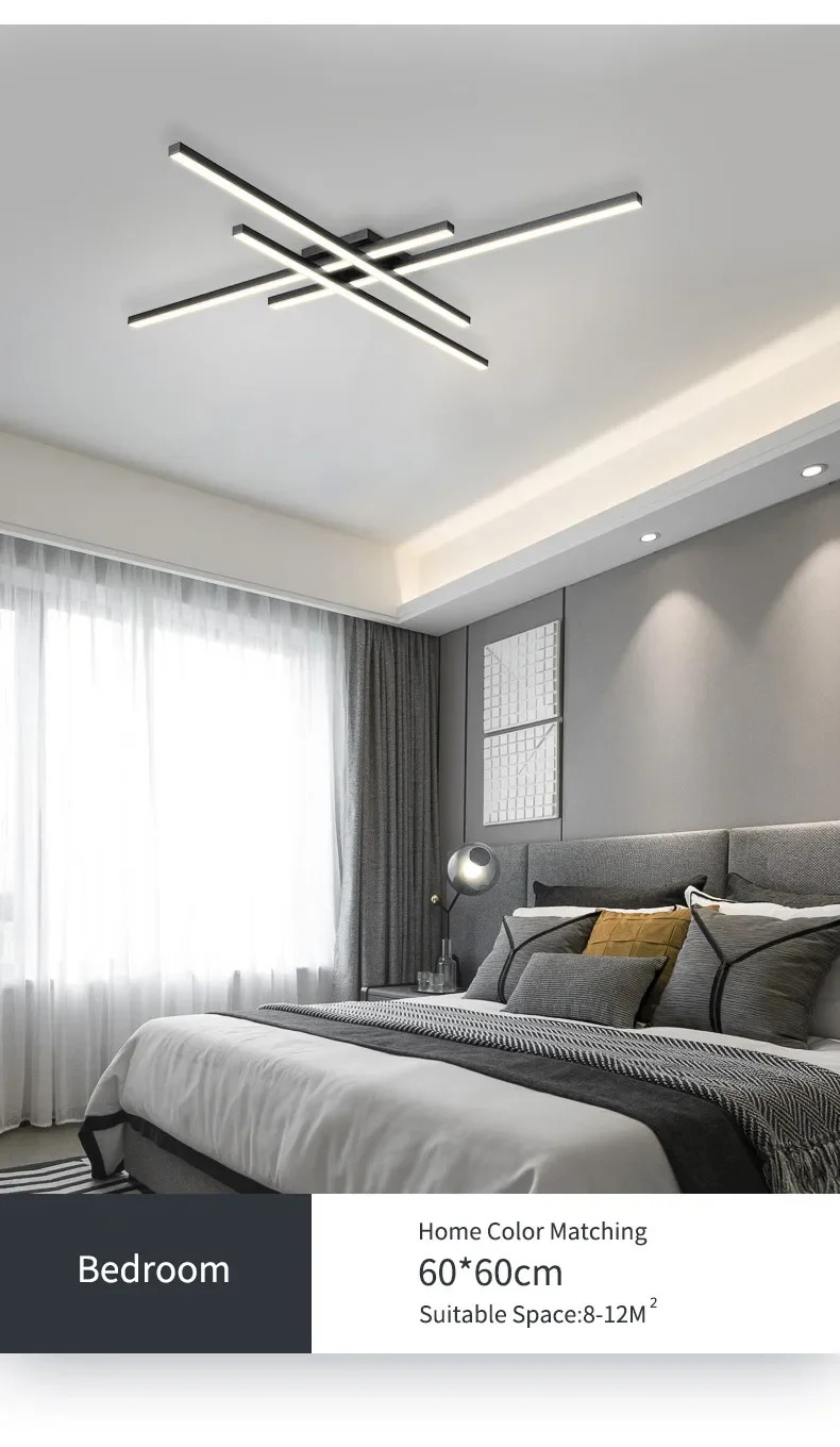 Lámpara de techo Led de estilo nórdico minimalista para dormitorio, tira de luces de color negro, cuadrada, creativa, para sala de estar