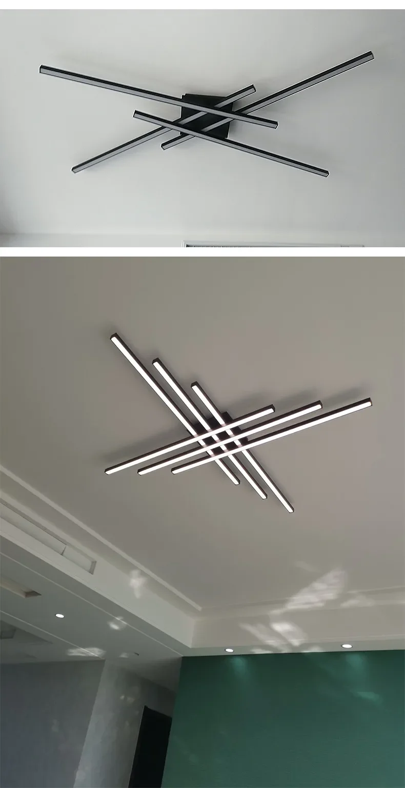 Lámpara de techo Led de estilo nórdico minimalista para dormitorio, tira de luces de color negro, cuadrada, creativa, para sala de estar