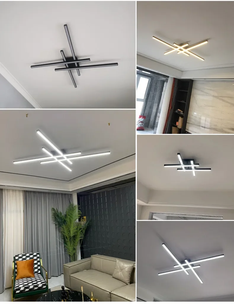 Lámpara de techo Led de estilo nórdico minimalista para dormitorio, tira de luces de color negro, cuadrada, creativa, para sala de estar