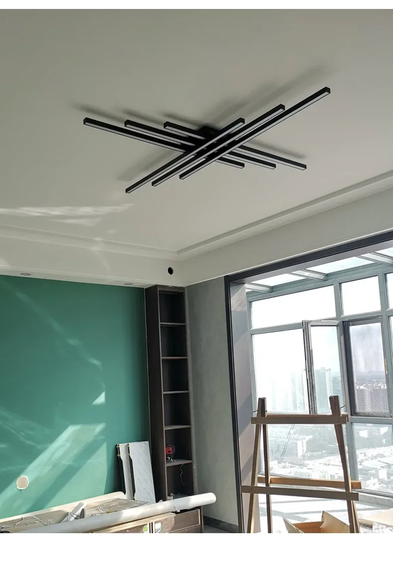 Lámpara de techo Led de estilo nórdico minimalista para dormitorio, tira de luces de color negro, cuadrada, creativa, para sala de estar