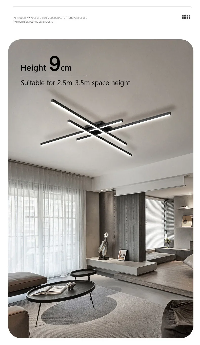Lámpara de techo Led de estilo nórdico minimalista para dormitorio, tira de luces de color negro, cuadrada, creativa, para sala de estar