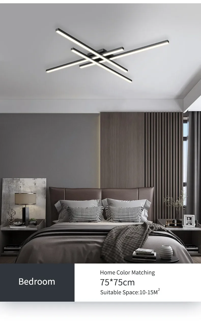 Lámpara de techo Led de estilo nórdico minimalista para dormitorio, tira de luces de color negro, cuadrada, creativa, para sala de estar