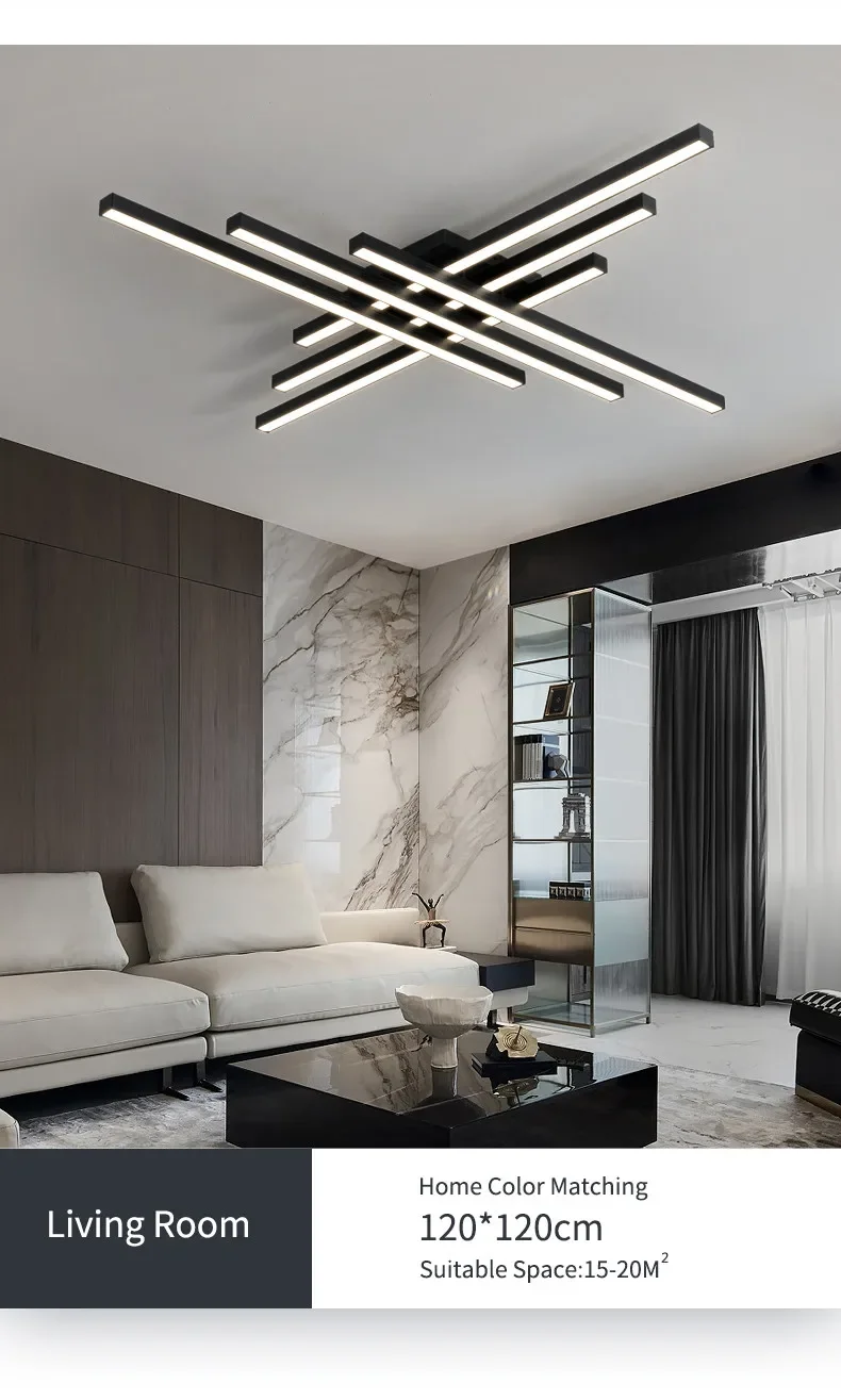 Lámpara de techo Led de estilo nórdico minimalista para dormitorio, tira de luces de color negro, cuadrada, creativa, para sala de estar