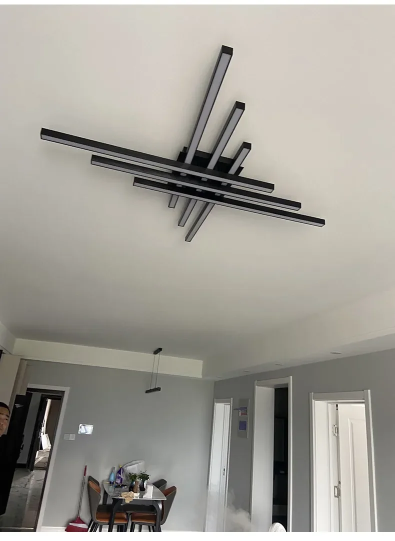 Lámpara de techo Led de estilo nórdico minimalista para dormitorio, tira de luces de color negro, cuadrada, creativa, para sala de estar