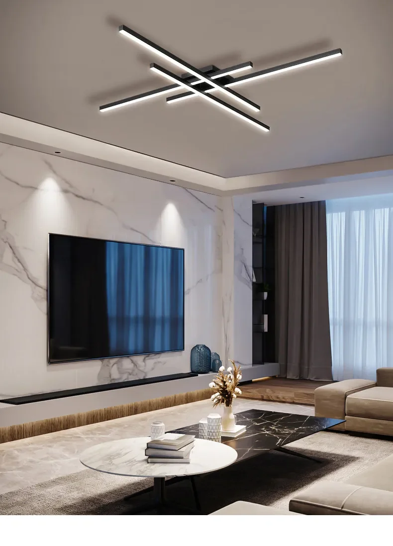 Lámpara de techo Led de estilo nórdico minimalista para dormitorio, tira de luces de color negro, cuadrada, creativa, para sala de estar