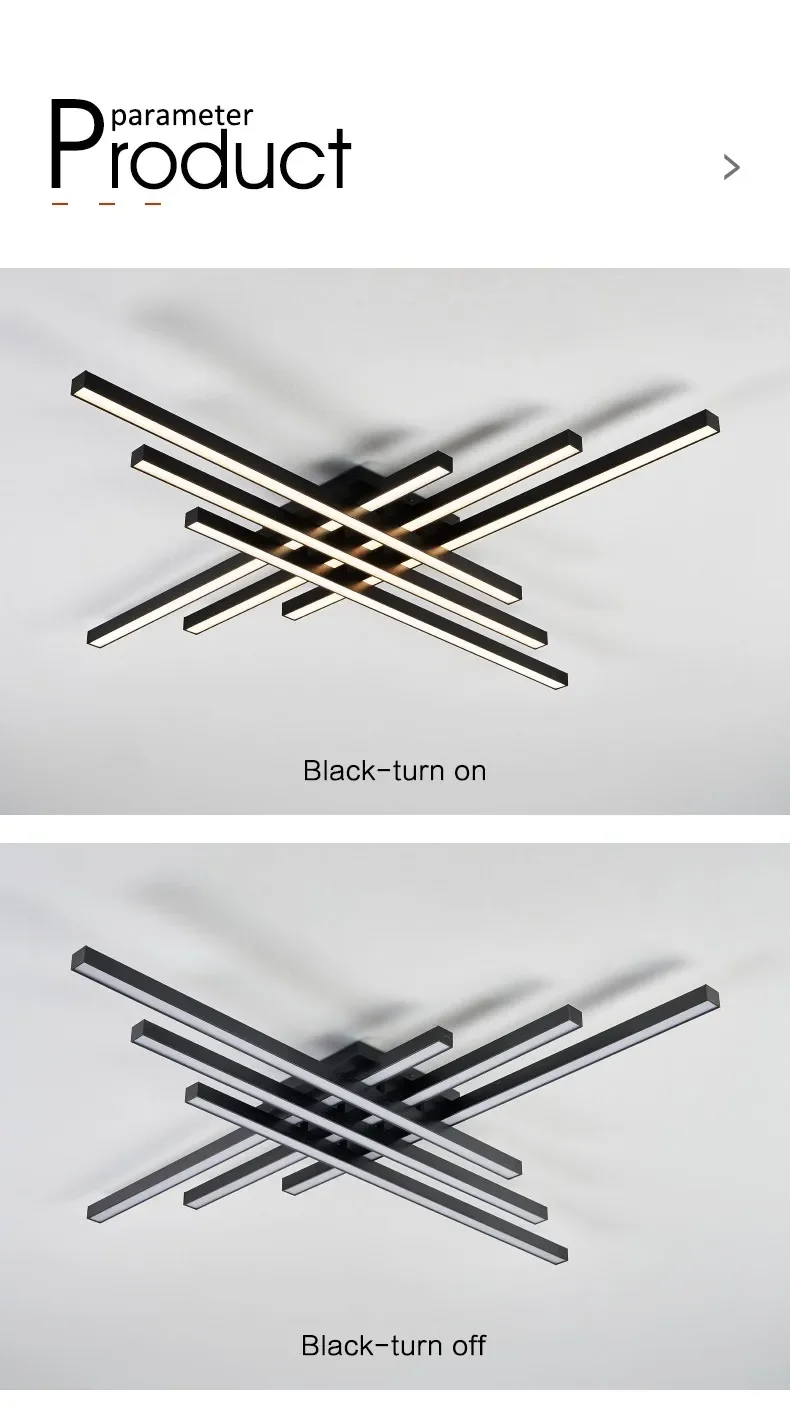 Lámpara de techo Led de estilo nórdico minimalista para dormitorio, tira de luces de color negro, cuadrada, creativa, para sala de estar