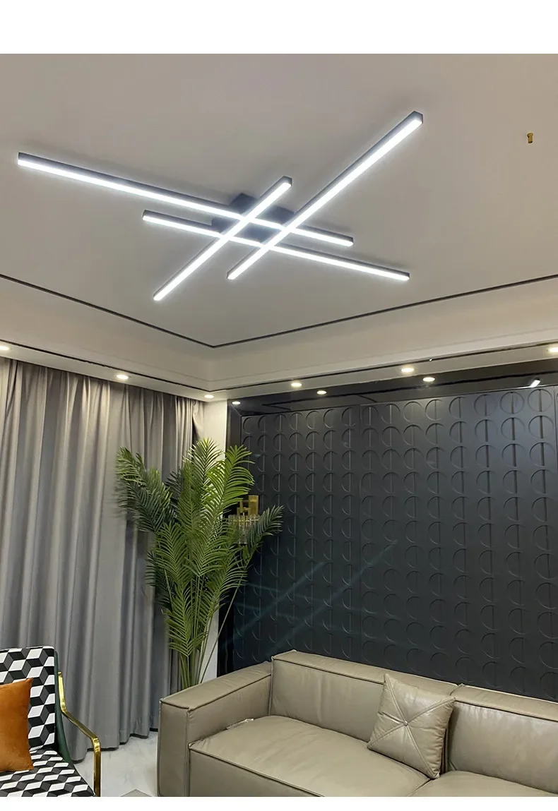 Lámpara de techo Led de estilo nórdico minimalista para dormitorio, tira de luces de color negro, cuadrada, creativa, para sala de estar
