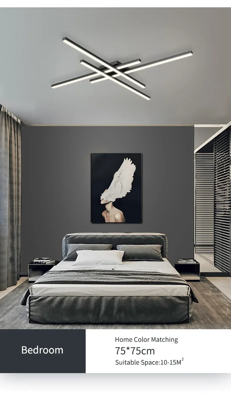 Lámpara de techo Led de estilo nórdico minimalista para dormitorio, tira de luces de color negro, cuadrada, creativa, para sala de estar