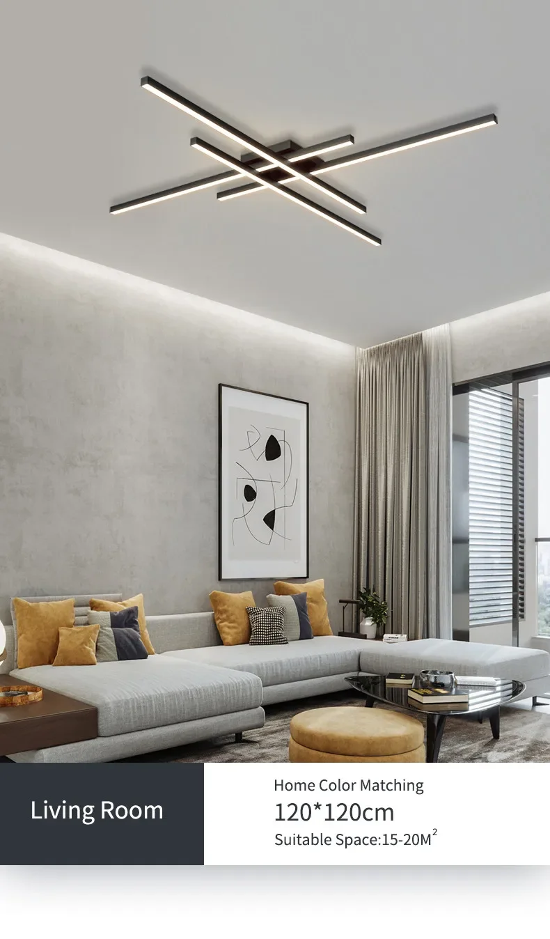 Lámpara de techo Led de estilo nórdico minimalista para dormitorio, tira de luces de color negro, cuadrada, creativa, para sala de estar