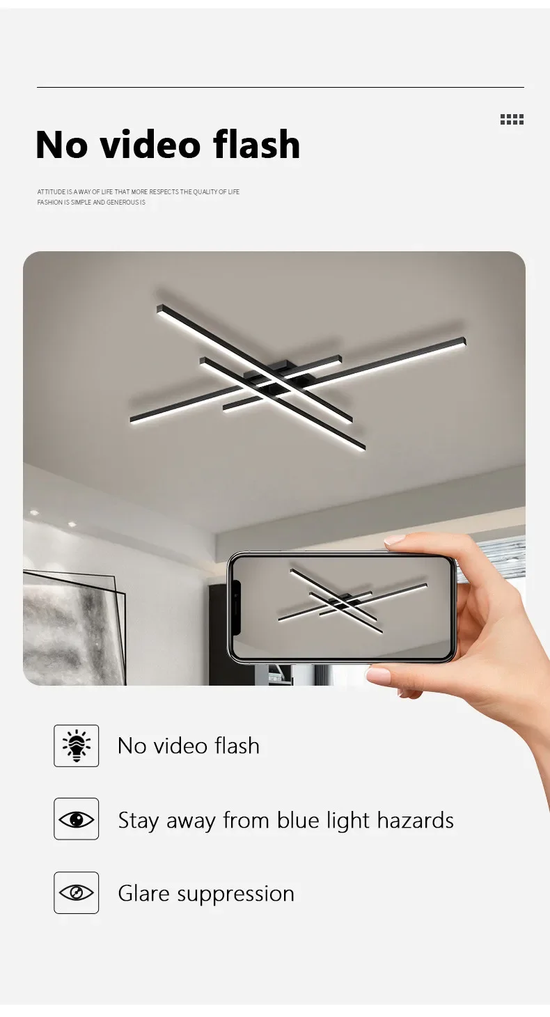 Lámpara de techo Led de estilo nórdico minimalista para dormitorio, tira de luces de color negro, cuadrada, creativa, para sala de estar