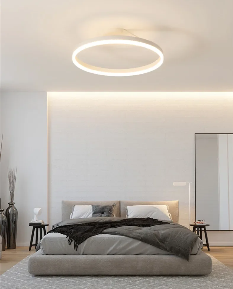 Candelabro de techo Led redondo minimalista nórdico, lámpara de araña de aluminio pintada en blanco y negro, accesorios de lámpara de dormitorio para el hogar