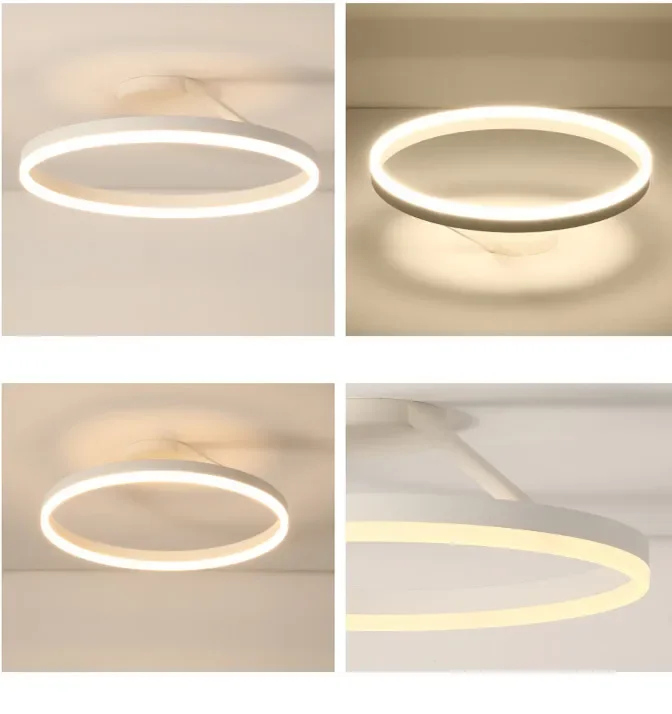 Candelabro de techo Led redondo minimalista nórdico, lámpara de araña de aluminio pintada en blanco y negro, accesorios de lámpara de dormitorio para el hogar