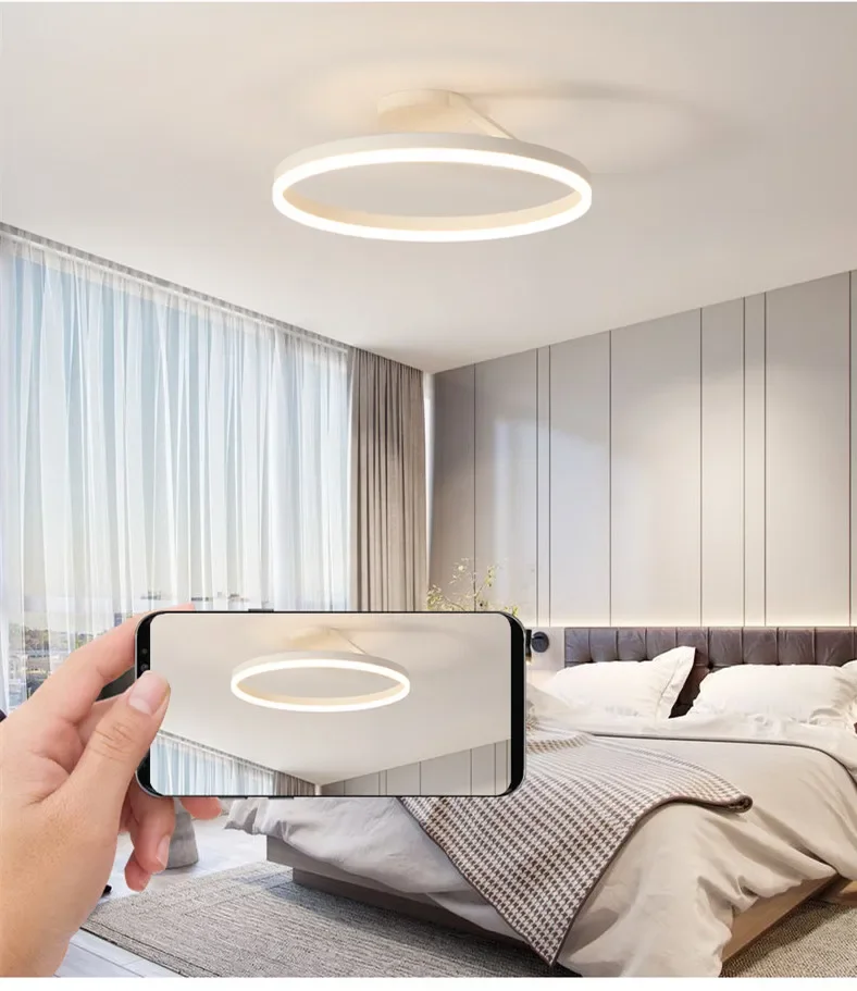 Candelabro de techo Led redondo minimalista nórdico, lámpara de araña de aluminio pintada en blanco y negro, accesorios de lámpara de dormitorio para el hogar