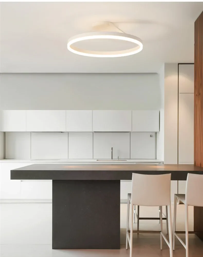 Candelabro de techo Led redondo minimalista nórdico, lámpara de araña de aluminio pintada en blanco y negro, accesorios de lámpara de dormitorio para el hogar