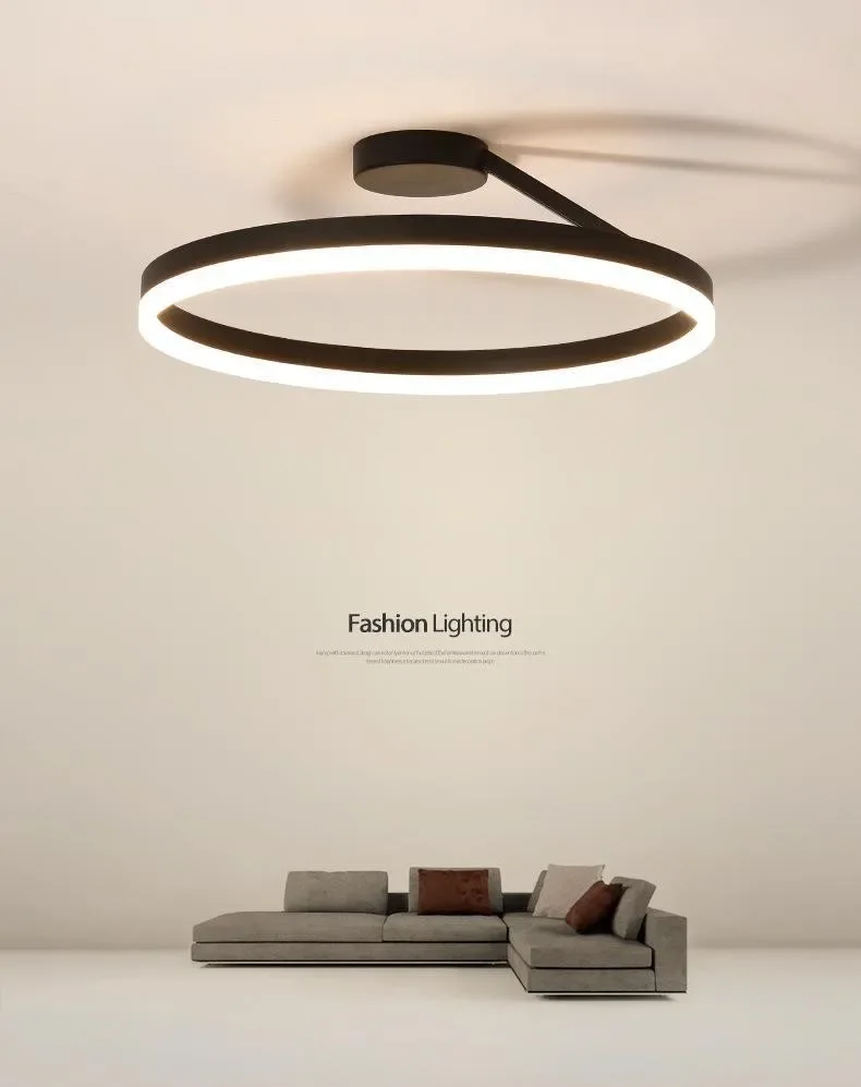 Candelabro de techo Led redondo minimalista nórdico, lámpara de araña de aluminio pintada en blanco y negro, accesorios de lámpara de dormitorio para el hogar