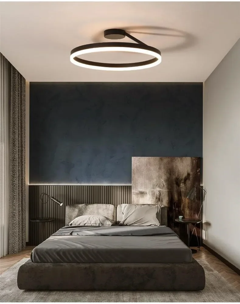 Candelabro de techo Led redondo minimalista nórdico, lámpara de araña de aluminio pintada en blanco y negro, accesorios de lámpara de dormitorio para el hogar