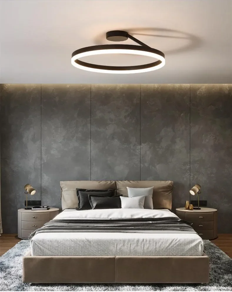 Candelabro de techo Led redondo minimalista nórdico, lámpara de araña de aluminio pintada en blanco y negro, accesorios de lámpara de dormitorio para el hogar