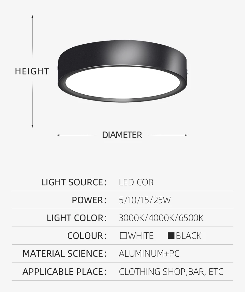 Foco de luz LED COB plegable, lámpara de techo montada en superficie para sala de estar, cocina, luz neutra interior, 220V