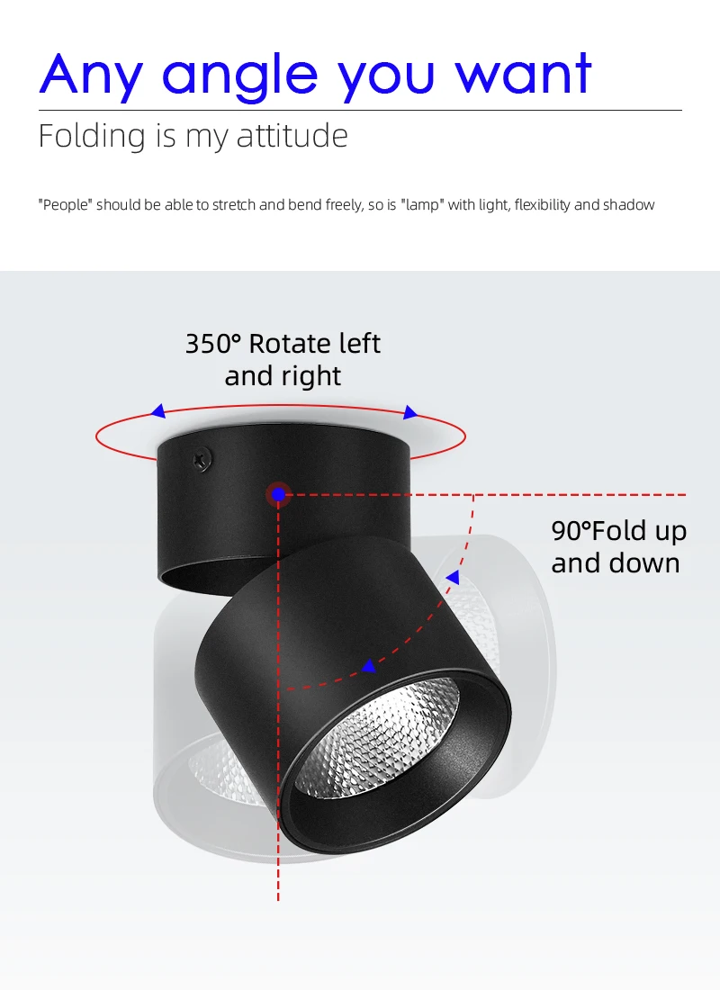 Foco de luz LED COB plegable, lámpara de techo montada en superficie para sala de estar, cocina, luz neutra interior, 220V