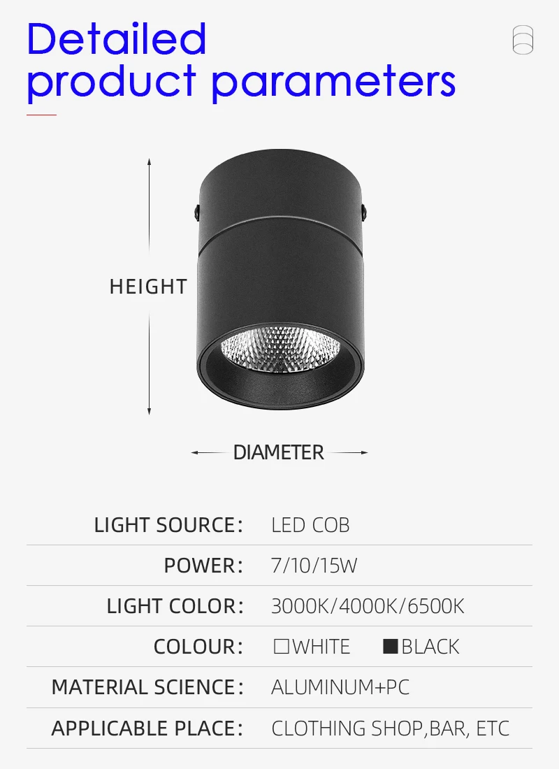 Foco de luz LED COB plegable, lámpara de techo montada en superficie para sala de estar, cocina, luz neutra interior, 220V