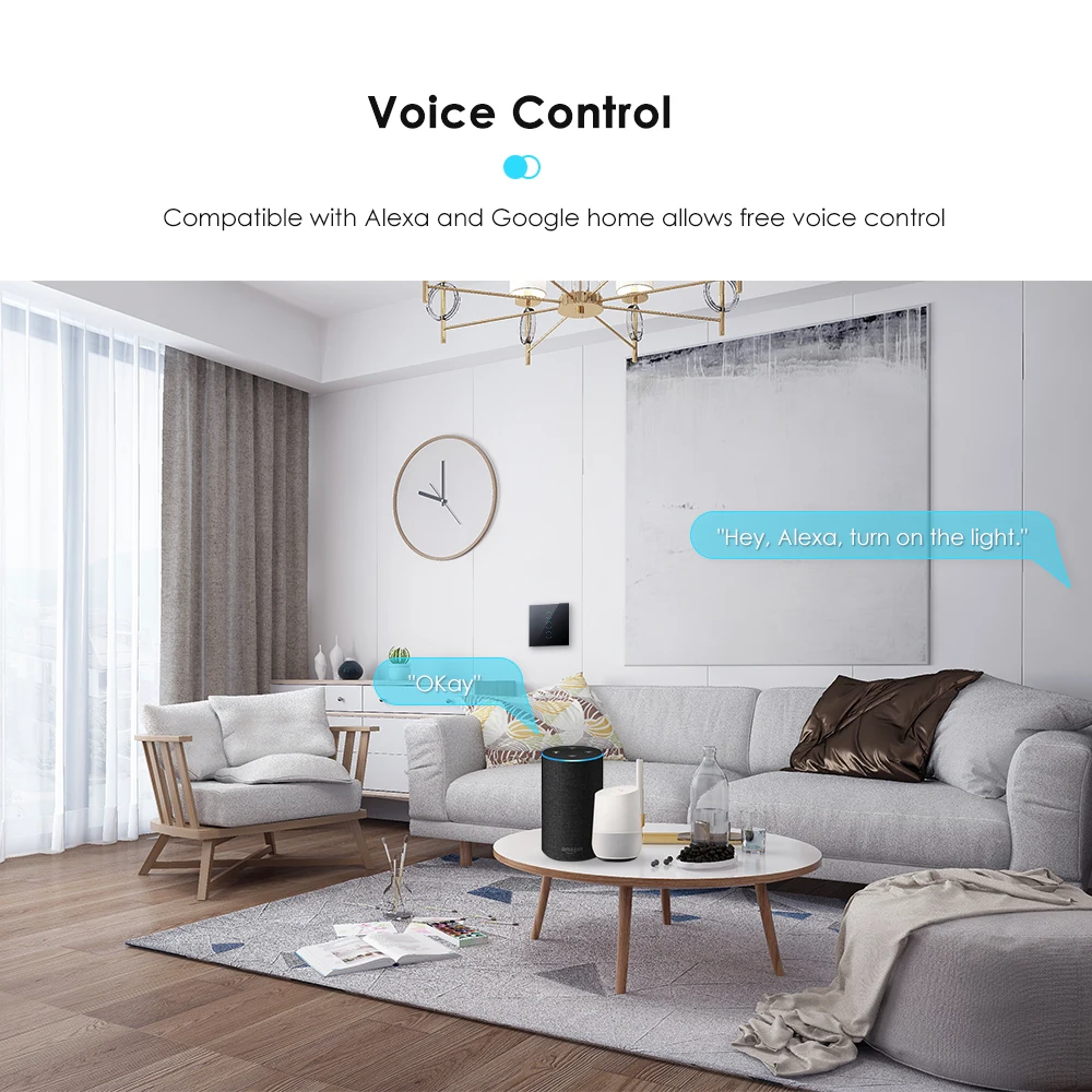 Aubess-interruptor de luz inteligente con WiFi, dispositivo con condensador, Control por aplicación Tuya Smart Life, compatible con Alexa, Google Home, Alice