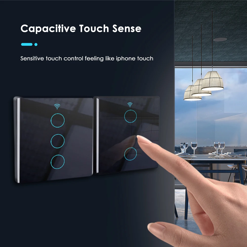 Aubess-interruptor de luz inteligente con WiFi, dispositivo con condensador, Control por aplicación Tuya Smart Life, compatible con Alexa, Google Home, Alice