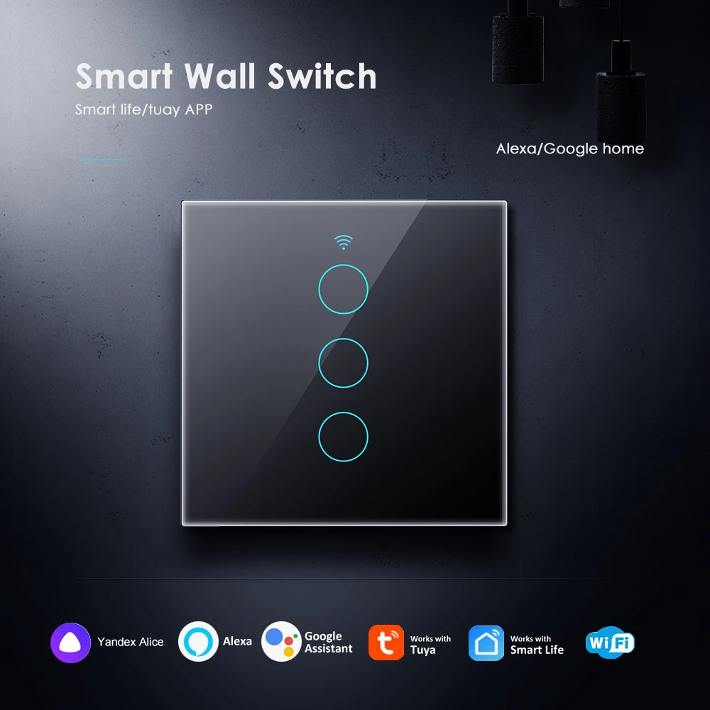 Aubess-interruptor de luz inteligente con WiFi, dispositivo con condensador, Control por aplicación Tuya Smart Life, compatible con Alexa, Google Home, Alice
